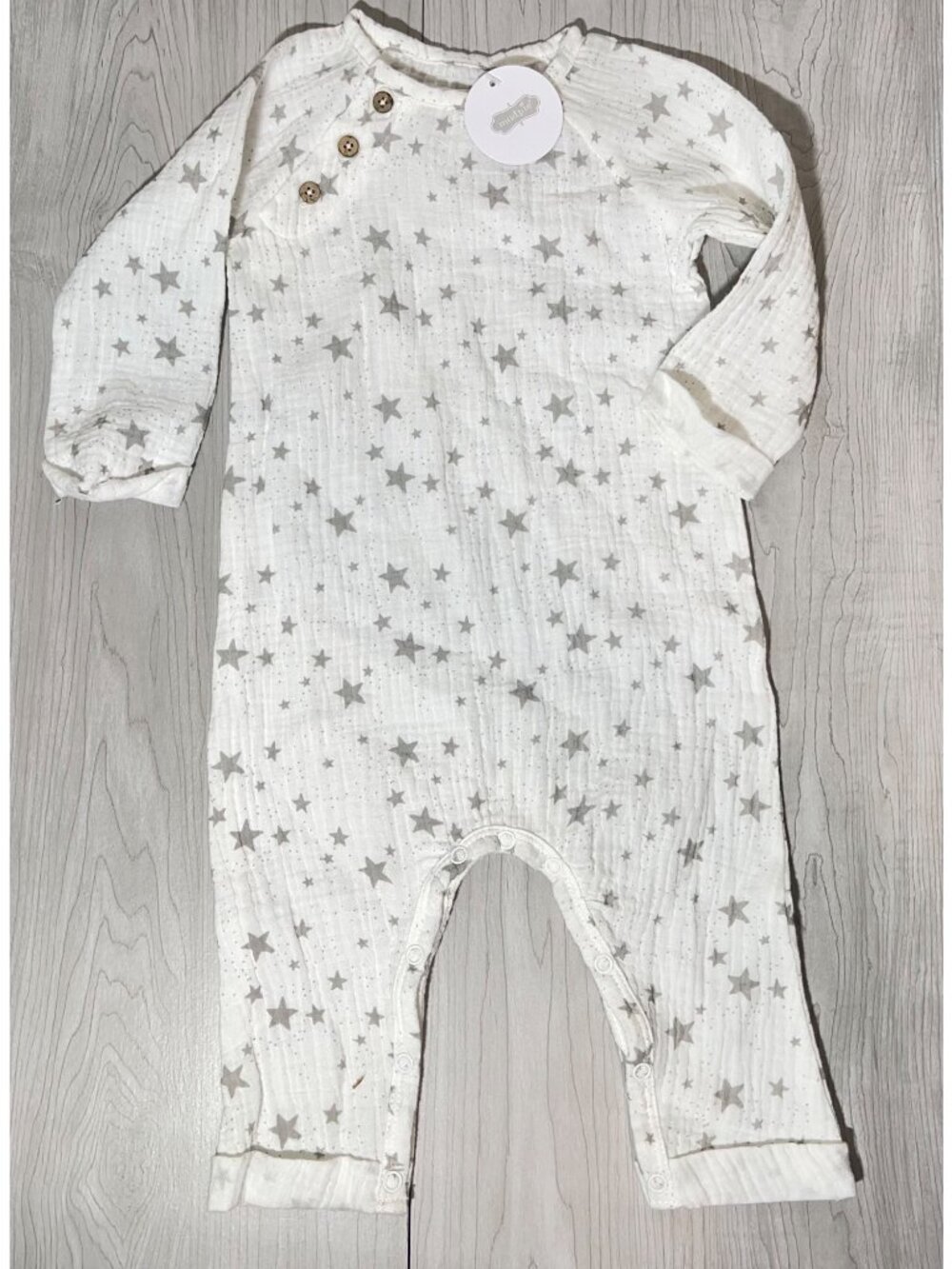 Mud Pie Star Romper 6m 9m NWT white gray muslin cotton gauze bodysuit one-piece